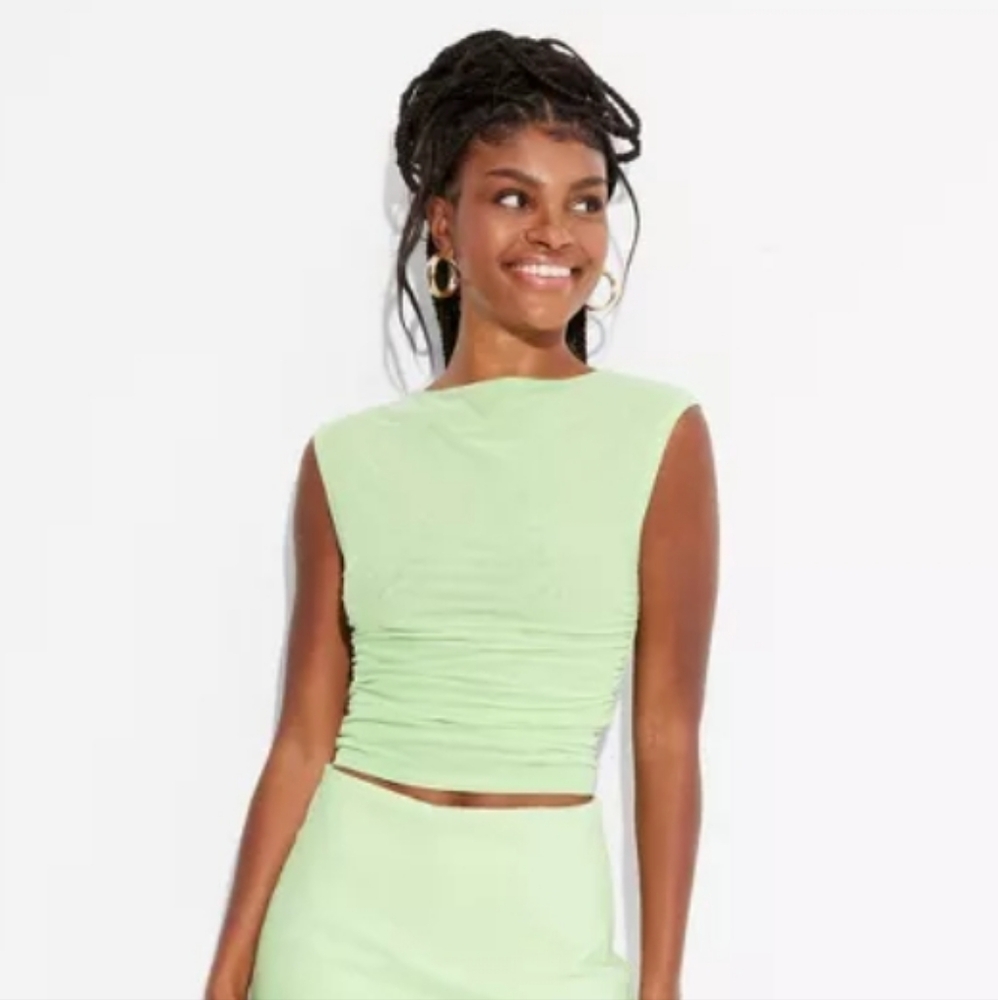 Wild Fable Mesh Ruched Boat Neck‎ Top